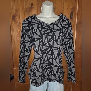 Westbound Black and Cream Abstract Long Sleeve Top